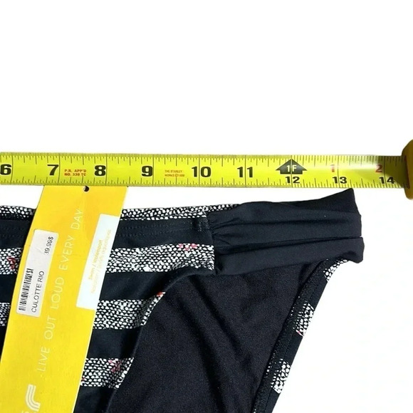 LOLE bikini bottom , women small. Black , striped , pleated , metal logo , NWT - Picture 4 of 10
